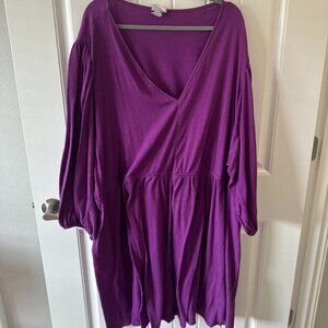 Ava & Viv -- Purple Long Sleeve V-Neck Midi Dress